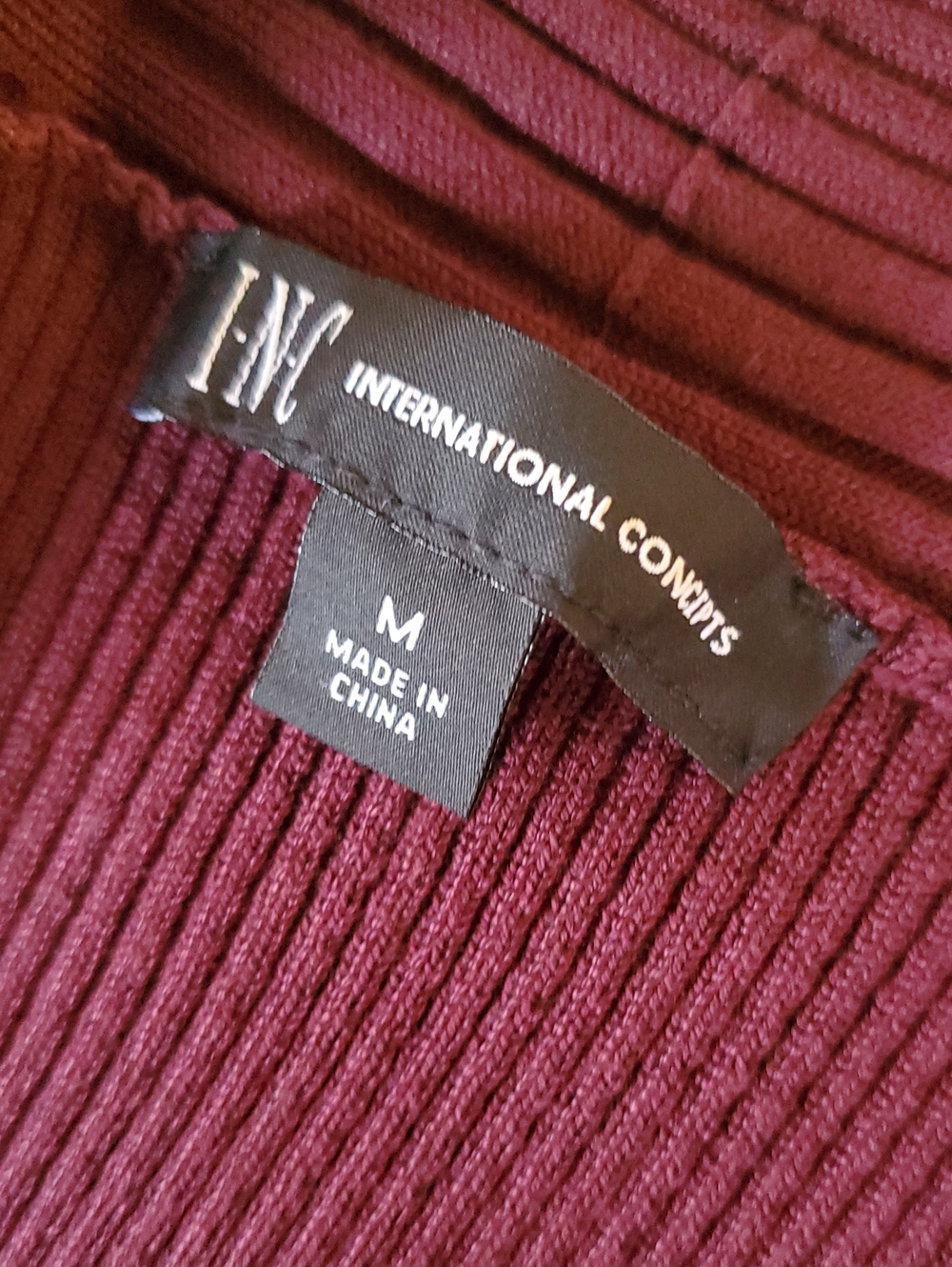 INC International Concepts Ribbed Deep V-Neck Sweater - Wine